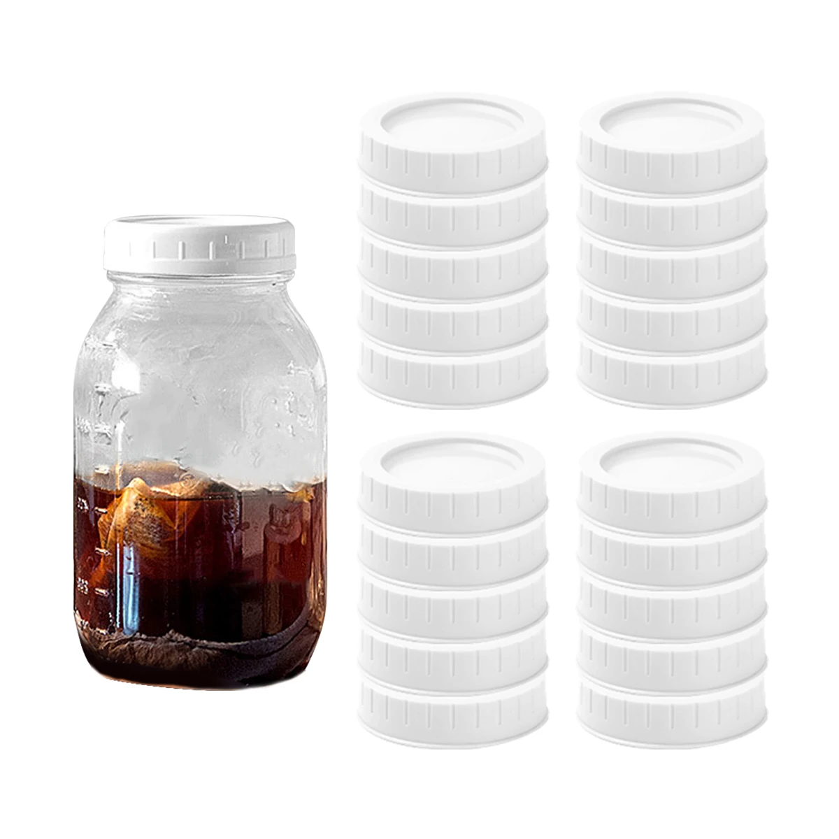 20pcs Plastic Mason Jar Lids Food-grade Mason Jar Caps Fit Regular Mouth 70mm Reusable Leak Proof Replacement Lids