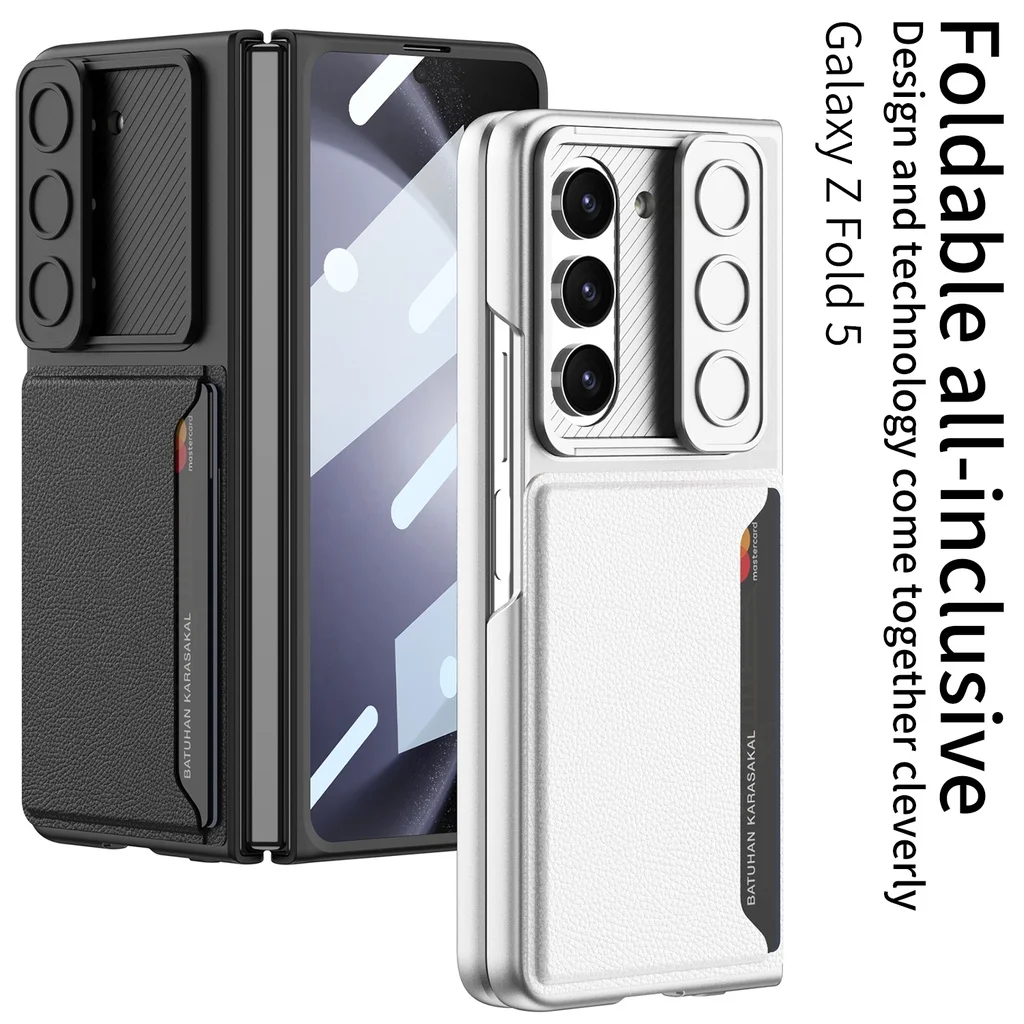 Horizontal Sliding Window Ultra Thin Hard PC Cover for Samsung Galaxy Z Fold 5 5G Case with Card Bag Protection Shockproof Cover