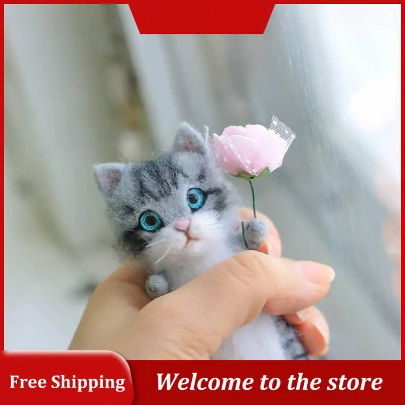 Kit Unfinish Fashion Siamese Hawksbail Tabby Civet Cat Kitty Wool Doll Women Handmade Needle Felt Kit Package Gift For Kids
