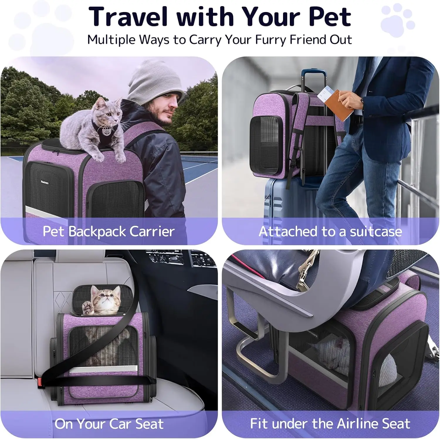 Cat Carrier Backpacks Expandable+Cat+Backpack with Breathable Mesh Pet Carrier Backpack for Cats Small Dogs Puppies Up to 18 L