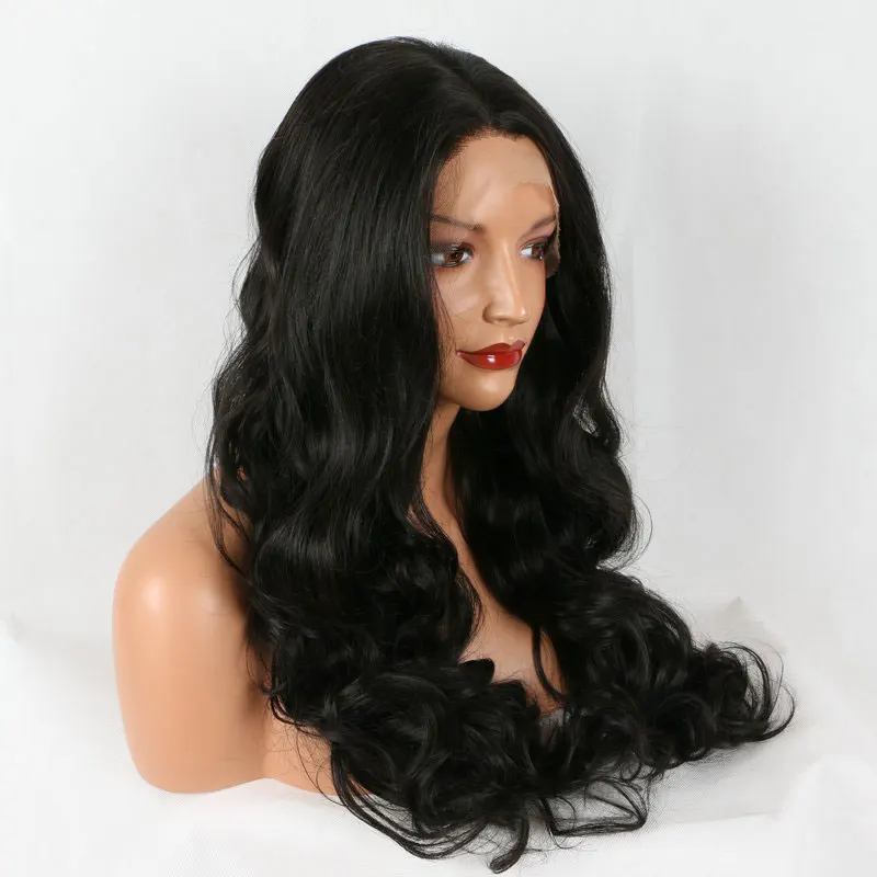 

Bombshell Black Body Wave Synthetic Lace Front Wigs Glueless High Quality Heat Resistant Fiber Natural Hairline For Women Wear