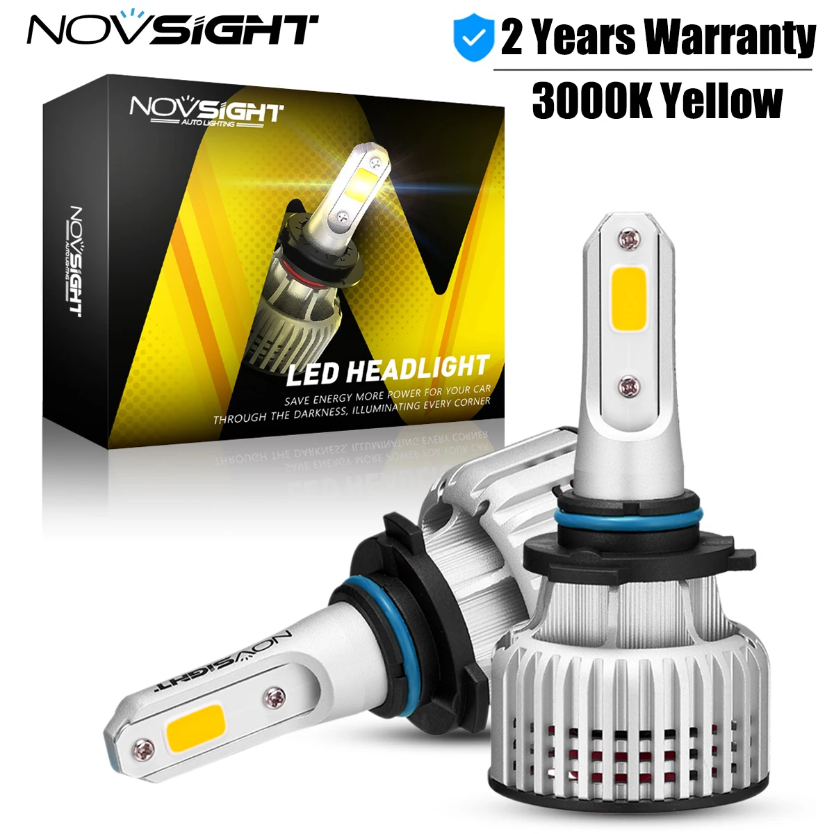 

Передние светодиодный ные лампы NOVSIGHT 9006, лампы H1 H3 H4 H7 H11 H8 H9 H13 9005 9007 3000K Желтые Противотуманные фары 72 Вт, 10 000 лм