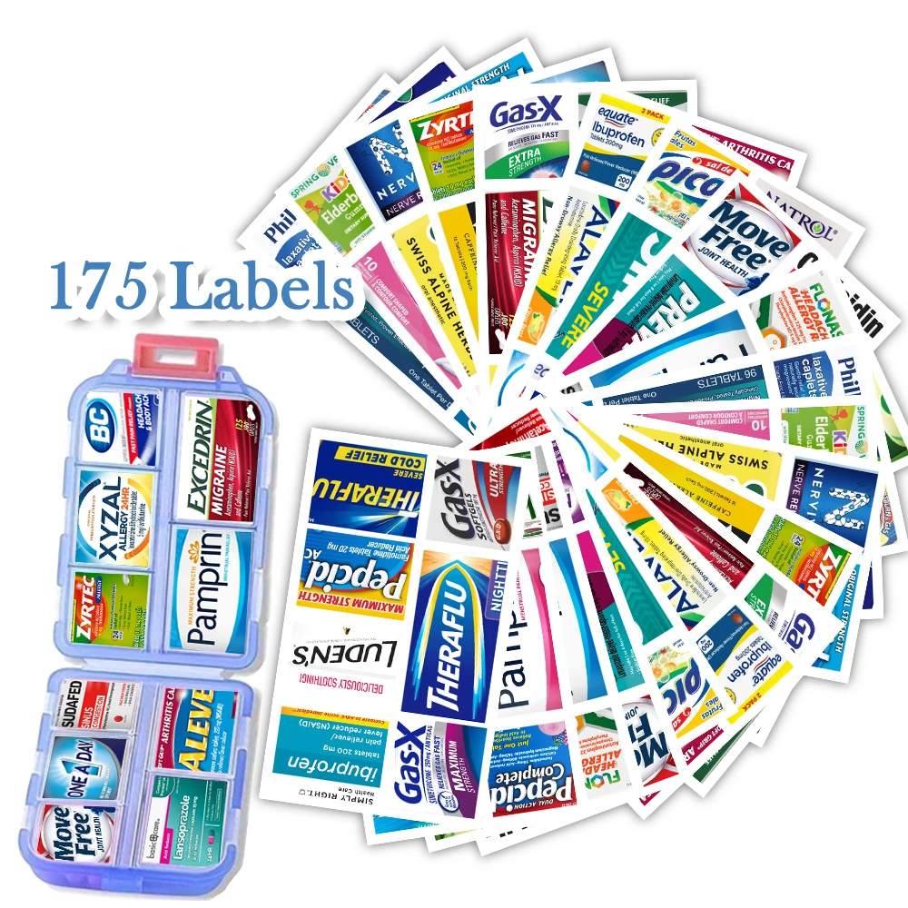 Compact 10-Grid Pill Organizer with Adjustable Storage & 175 Labels - Portable Health Medicine Case