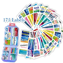 Compact 10 - Grid Pill Organizer with Adjustable Storage & 175 Labels - Portable Health Medicine Case (Blue)