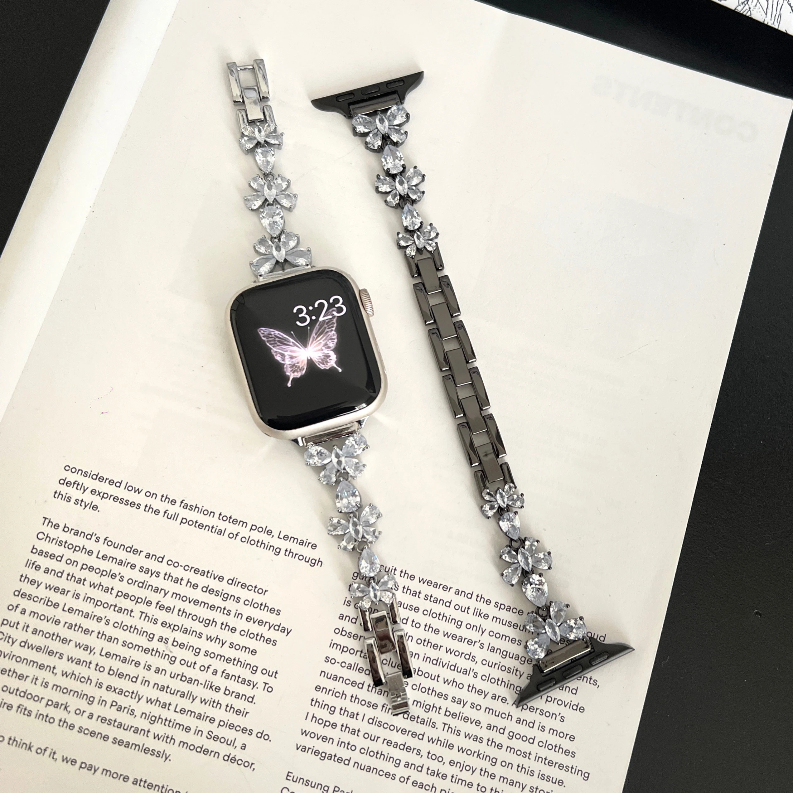 Luxuriöses Schmetterlings-Zirkonarmband für Apple Watch S10 46 mm 42 mm 45 mm 987 44 mm 41 mm, modisches Damen-Kupfer-Kettenarmband für IWatch 41 – Detail 7