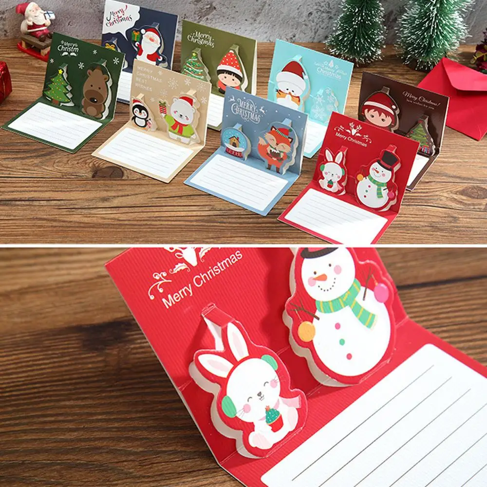 3D Cartoon Kids Mini Lovely Happy New Year Greeting Card Merry Christmas Snowman Cards with Envelope Postcard Card Xmas Gifts