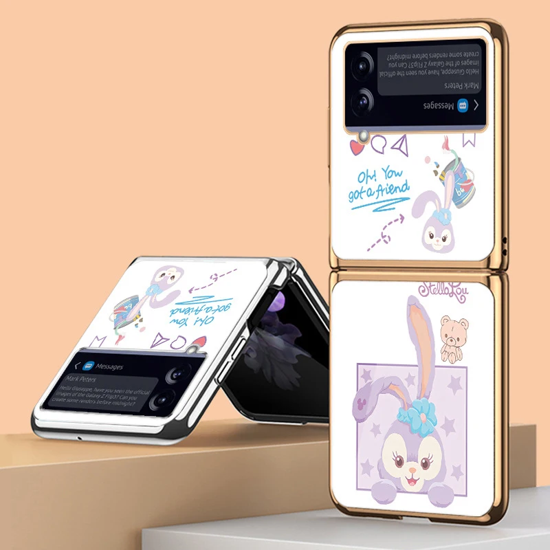 

Z Flip 4 Funda Case for Samsung Galaxy Z Flip 4 3 2 1 Cartoon Rabbit Bear Tempered Glass Coque Protection Phone Case Cover