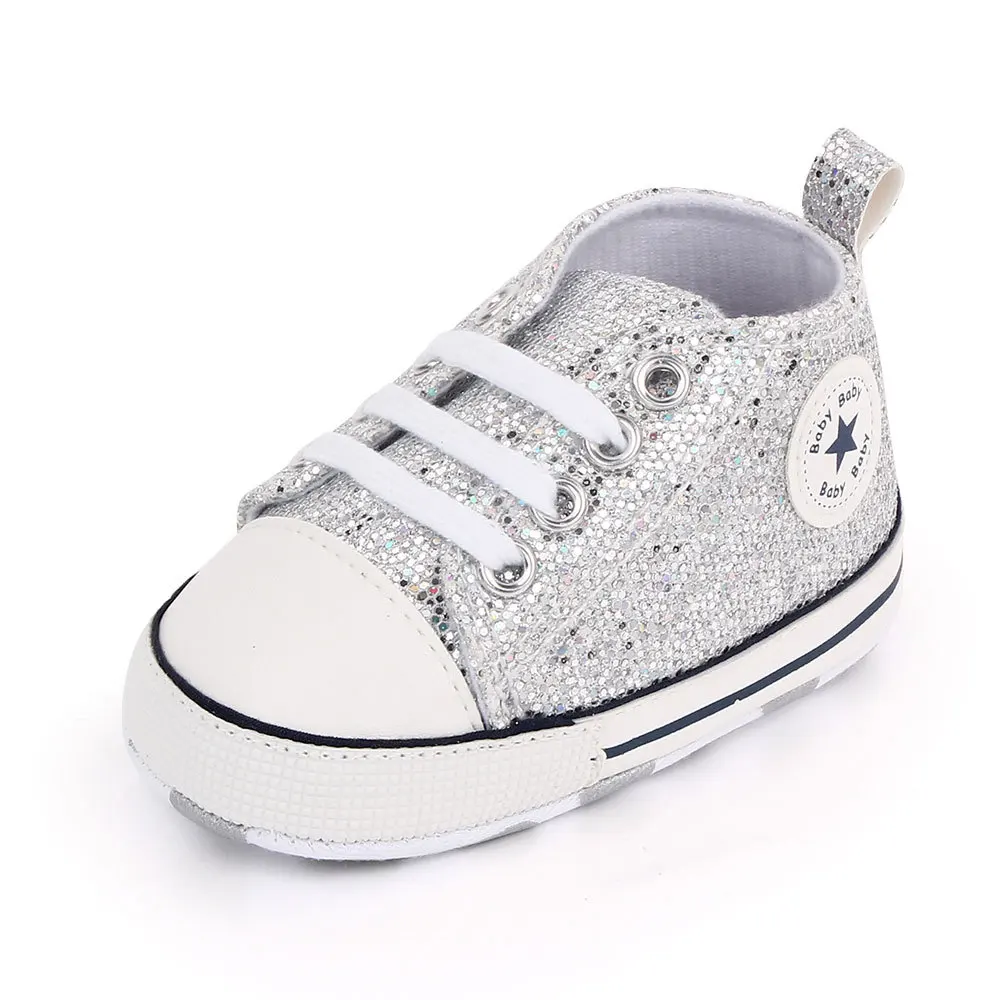 2024 Newborn Sequined Canvas Baby Sneakers Casual Baby Boys Girls Toddler Multi-Color Soft Sole Non-slip Walking Shoes 4