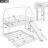 House Bunk Bed with Slide and Ladder and Twin Over Full Wooden Bed Frame with Full-Length Guardrail for Bedroom Boys Girls 3