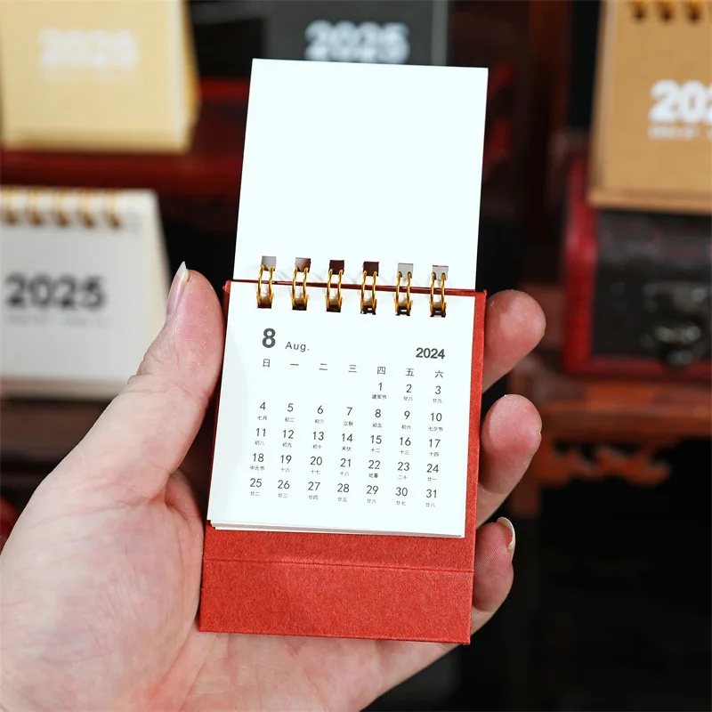 Desk Calendar Retro Simple Solid Color Desktop Paper Mini Stand