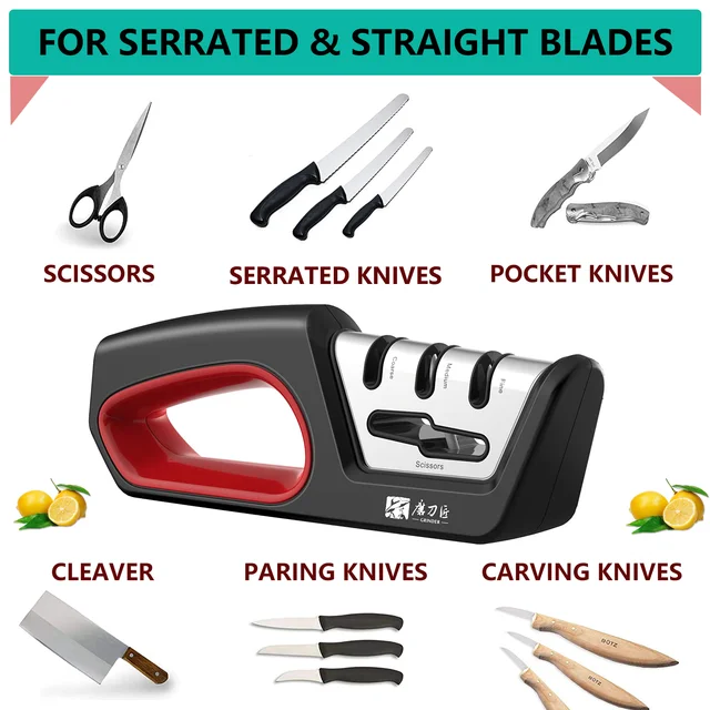 Four in one kitchen sharpener restores serrated blade knives and scissors, diamond tungsten steel ceramics 2