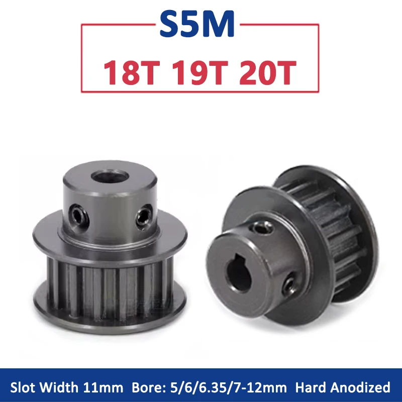 

1pc 18 19 20 Teeth S5M Timing Pulley 18T 19T 20T Hard Anodized Aluminium Synchronous Wheel Bore 5-12mm Slot Width 11mm BF Type