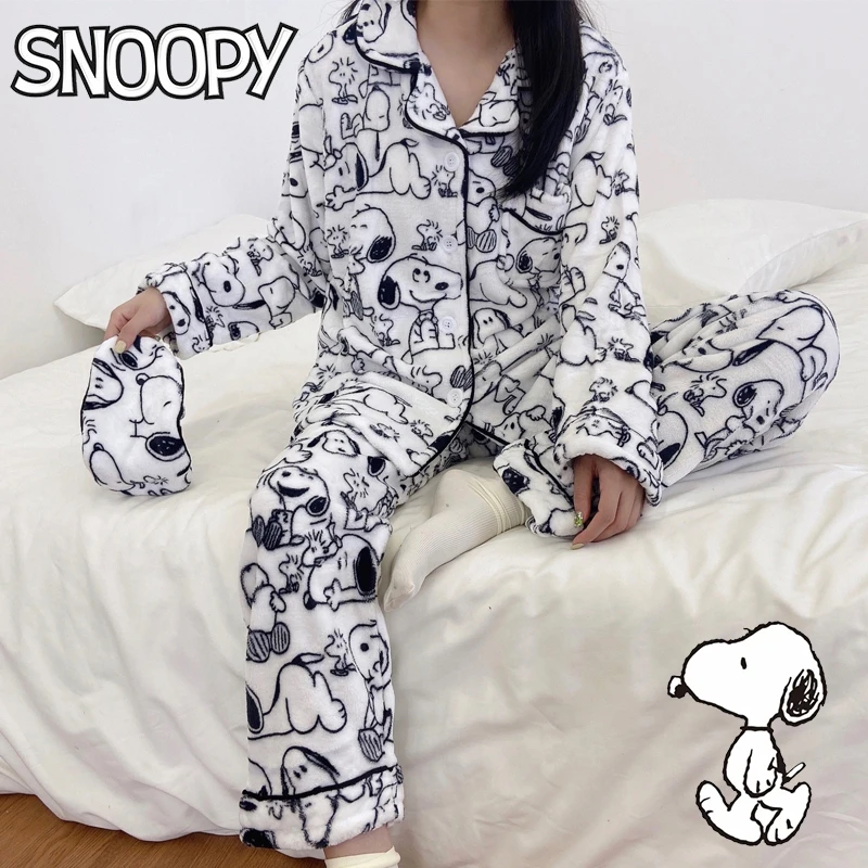 wat betreft cijfer schrobben Snoopy Winter Warm Flanel Vrouwen Pyjama Sets Leuke Japanse Nachtkleding  Mannen Paar Lange Mouwen Fleece Pluche Trainingspak Pyjamas| | - AliExpress