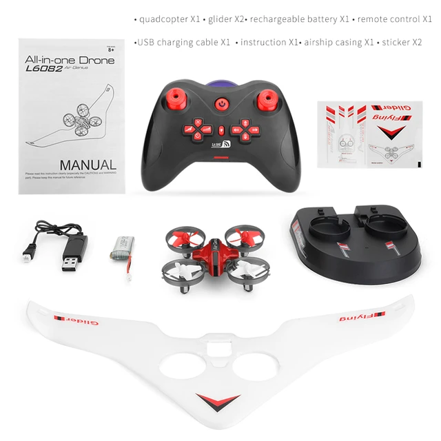 L6082 Air Genius RC Quadcopter Airplane Tiny Whoover All-In-One DIY 2.4G RC Drone For Kids Gift RTF Quadcopter Red Airplanes 5