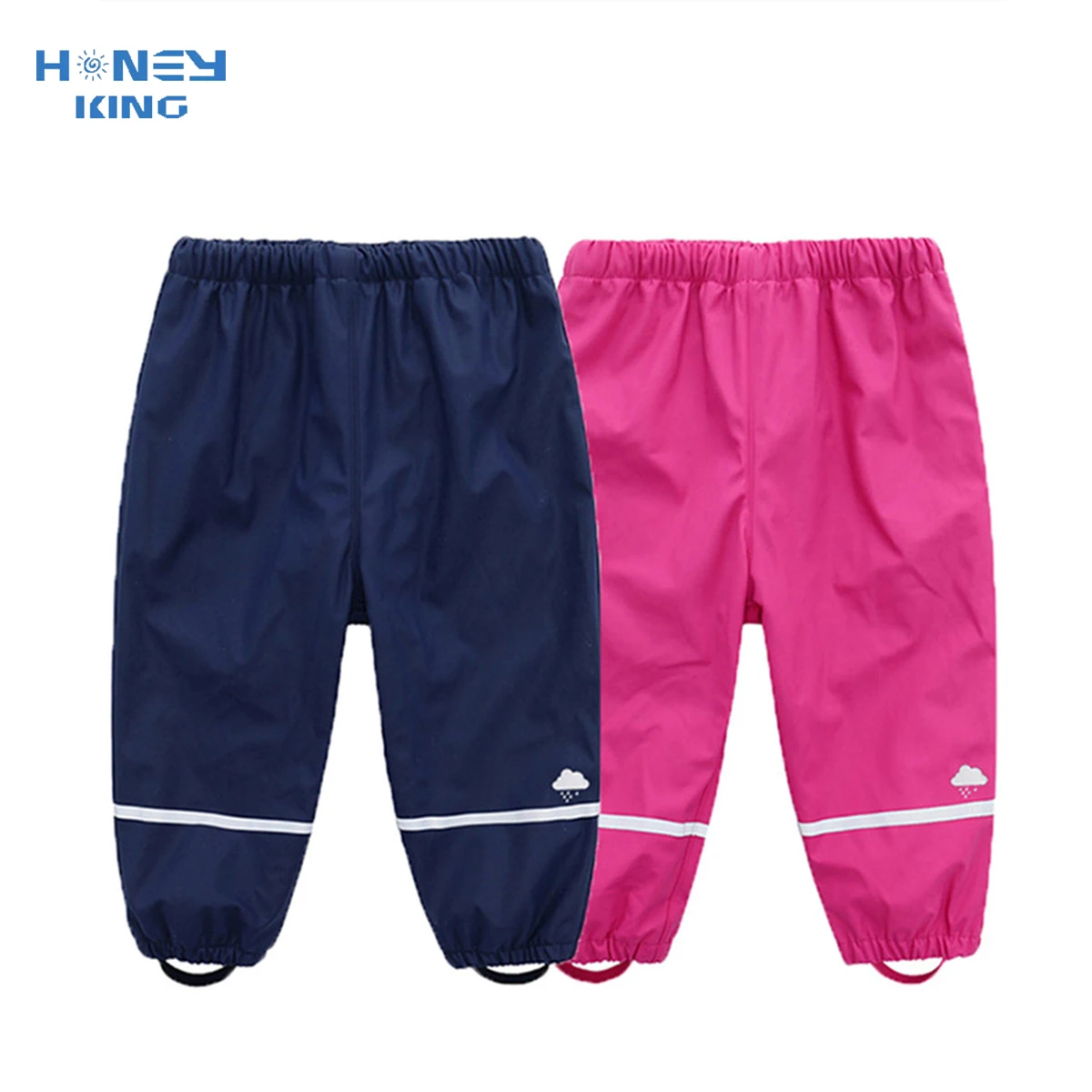 HONEYKING Girls Boys Rain Pants Children Clothes Kids PU Waterproof