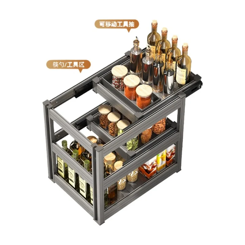 Kitchen Cabinet Seasoning Drawer Type 304 Stainless Steel Drawing Slide Dishes Seasoning Magic Locker