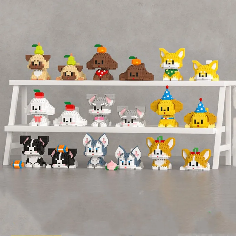 9 Stili Dog Blocks Shiba Inu Shaking Head Model Corgi Golden Retriever Siberian Husky Small Particle Assembly Toys Decoration