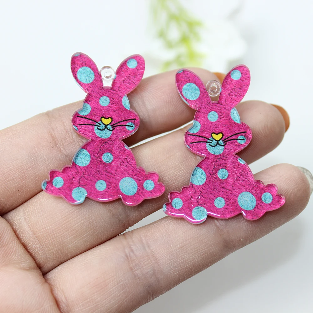 10Pcs/ Acrylic Colourful Easter Bunny Charm Pendant For Diy Earring Necklace KeyChain Jewelry Making Findding Accessories