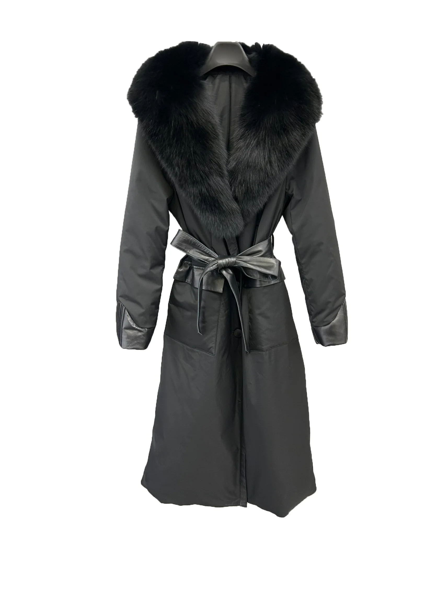 

Down jacket lapel long with belt loose fit splicing fur collar design warm and comfortable 2024 winter new 0102