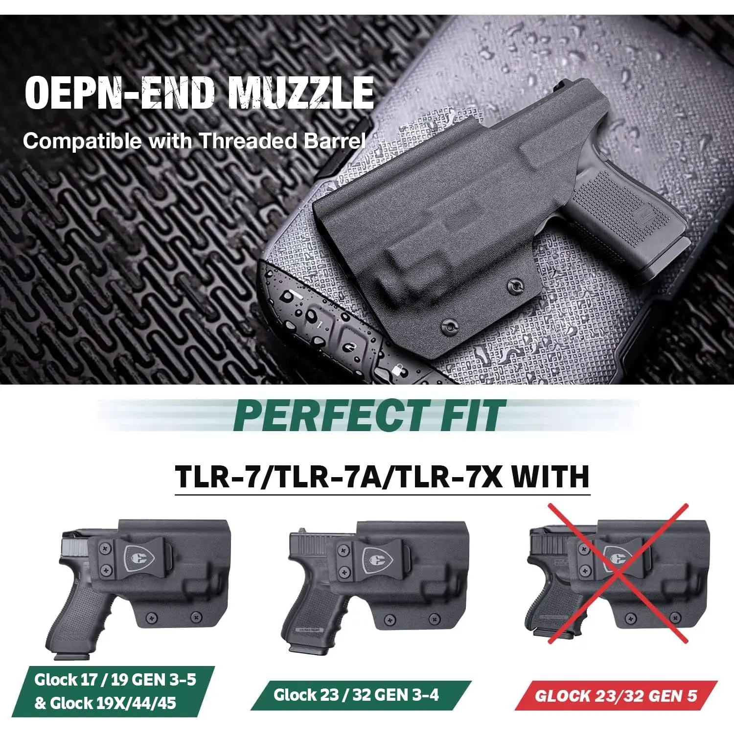 Kydex iwbホルスターオプティカルカット,glock 17 19 plus,17 tlr 7