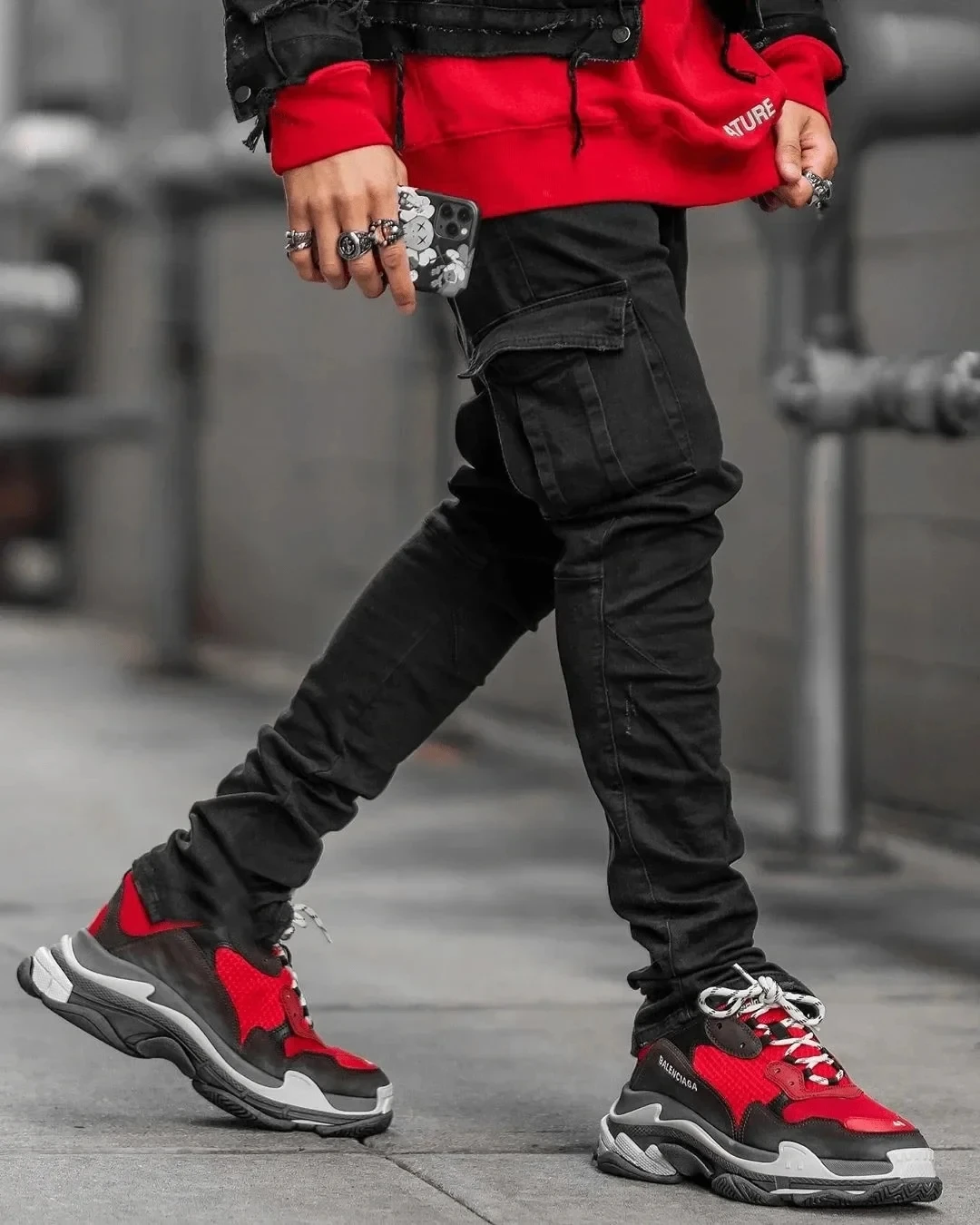Men Street Elastic Denim Jeans Wash Solid Color Multi Pockets Cargo Pants Casual Slim Fit Daily Wear Joggers Mid Waist Trousers 6