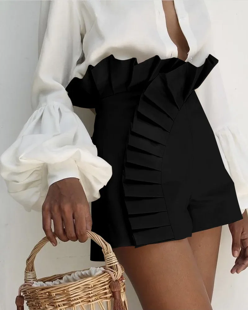 

Women Solid Folds Shorts High Waist Trousers Irregular Splice Short Pants Elegant Office Lady Summer 2023 Slight Strech
