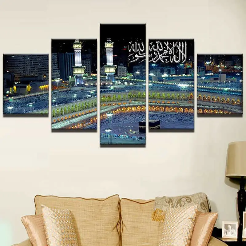 

Unframed 5Pcs Islamic Mosque Castle Allah The Quran Canvas HD Posters Wall Art Picture Paintings for Living Room Home Decor