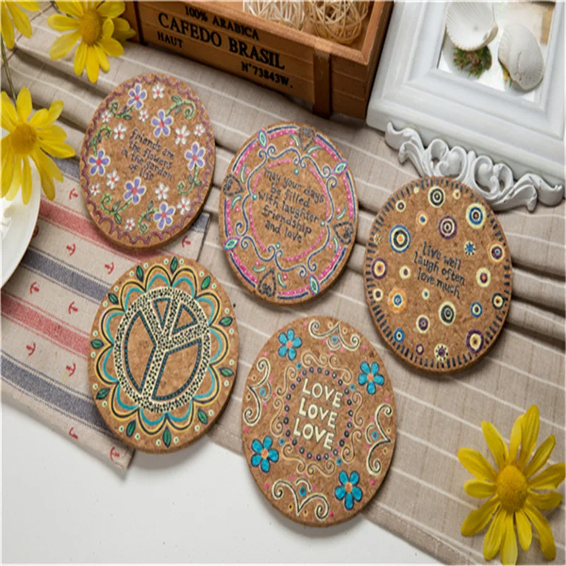 

500Pcs Round Natural Cork Coasters Heat Resistant Patterned Mats Anti-Scalding Cork Coaster Tabletop Protection Drink Coasters