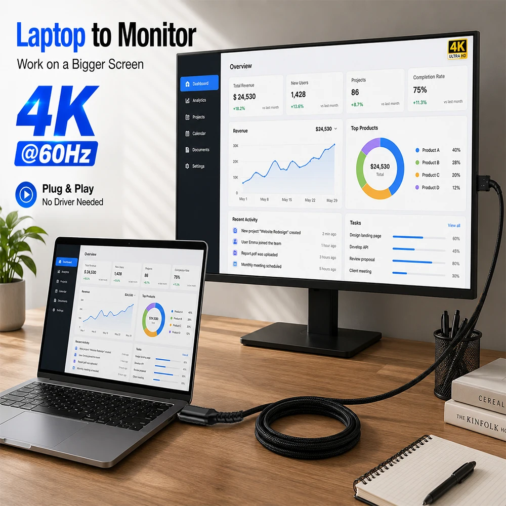 4K 60Hz USB-C to HDMI Cable Adapter