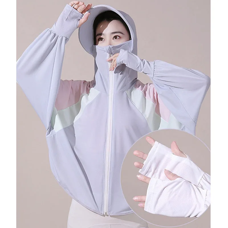 Women Sun-Protective Outdoor Sport Coat Suncreen Hat Ice Silk Sun Protection Clothing Anti UV Windbreaker With_voghion.com