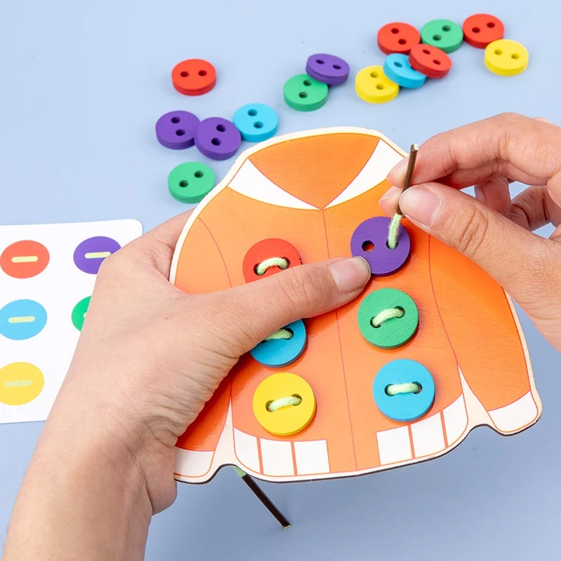 1 Bag Children Early Education Clothes Threading Button Game Life Skill Teaching Aids Sewing Button Training Kid Board Toy Diy
