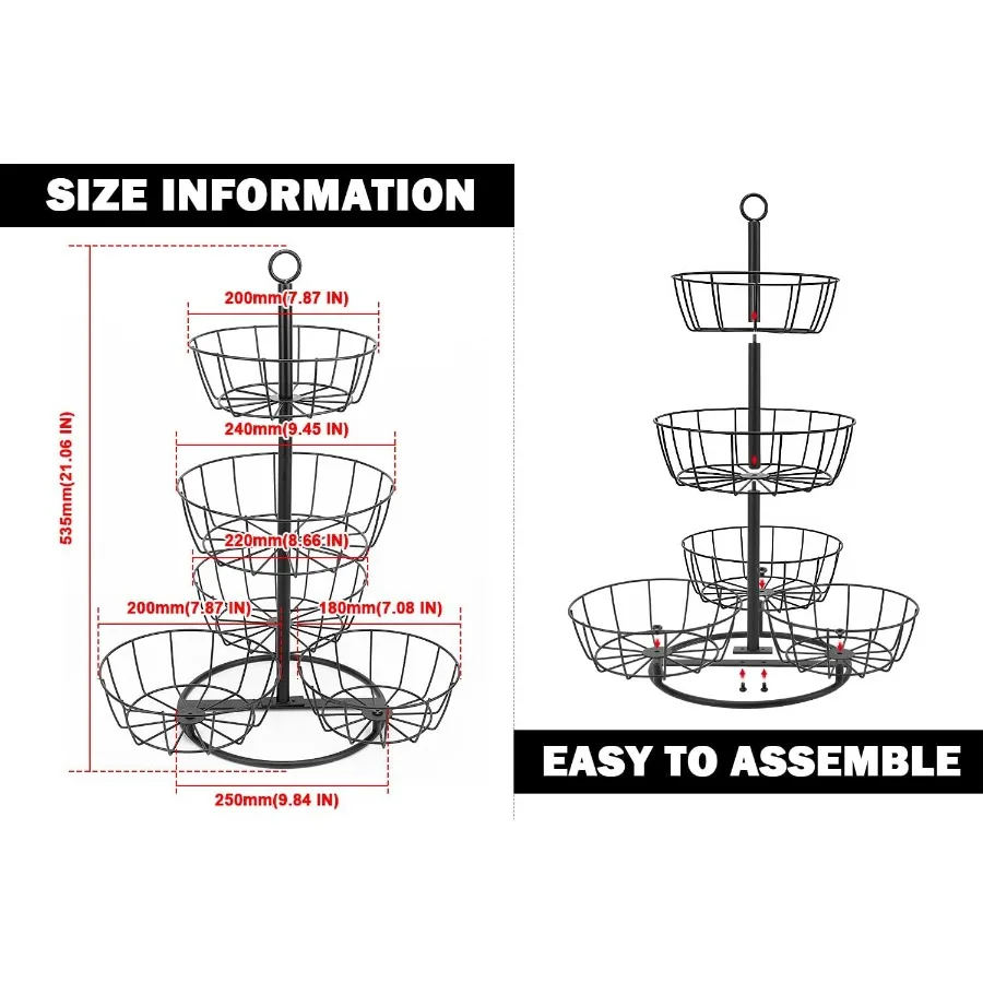 Livabber Fruit Basket Bowl Metal Fruit Vegetable Storage Basket for Kitchen Counter Large Capacity Vegetable Holder Rack Detach