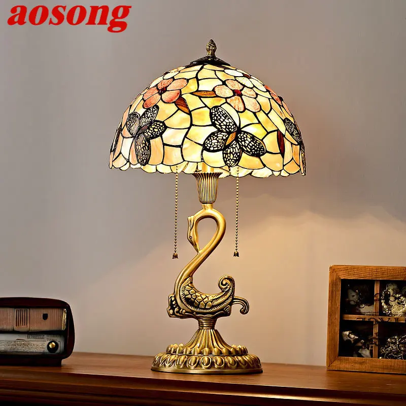 

AOSONG Modern Brass Swan Table Lamp LED European Luxury Shell Decor Retro Copper Desk Light for Home Living Room Bedroom