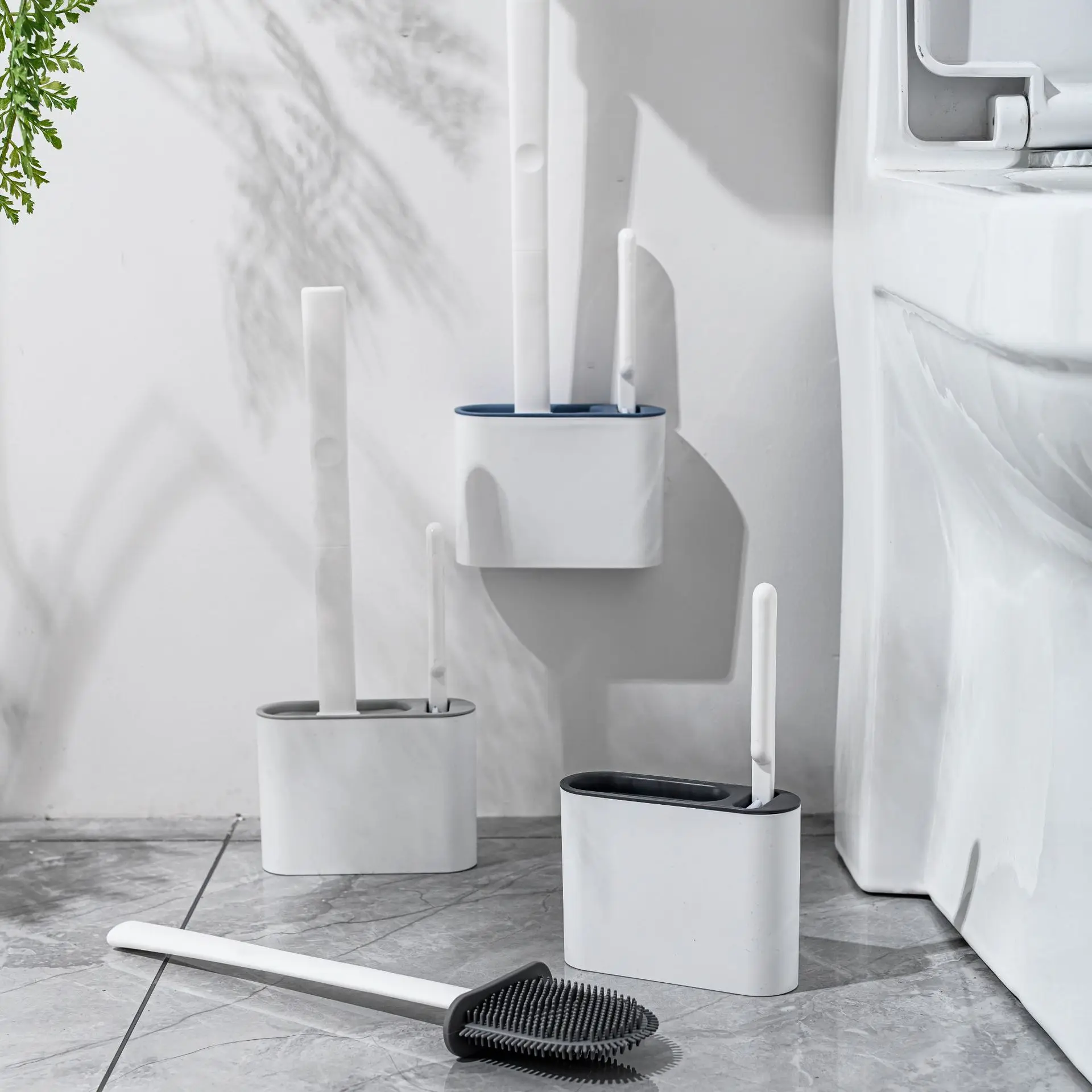 

New Silicone Toilet Brush Dual-use Punch-free Detachable Long-handled Soft Brush Cleaning Brush Set Without Dead Ends