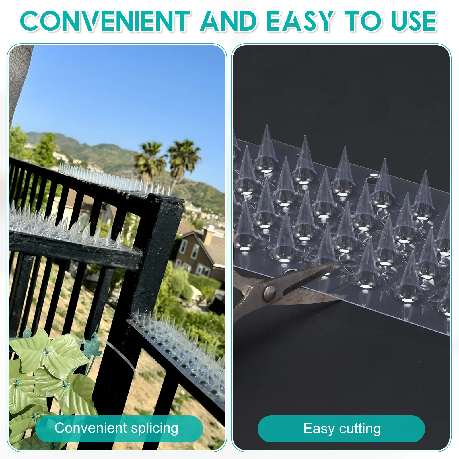 24Pcs Bird Repeller Spikes Plastic Transparent Cat Intruder Deterrent Strip Anti Climb Fence Wall Spikes for Pigeon Squirrel Cat