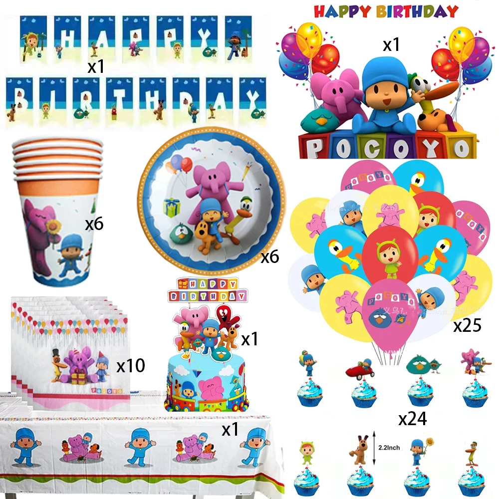 Description Picture 2 of itemCartoon Birthday Decorations Balloons Set Disposable Tableware Cake Topper Tablecloth Party Favor for Kids Baby Shower Supplies