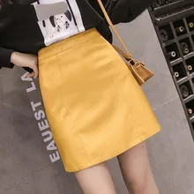 

Summer Fashion Elegant Women Pu Leather Skirt Casual High Waist Mini Skirt Ladies A-line Short Skirts Black Yellow