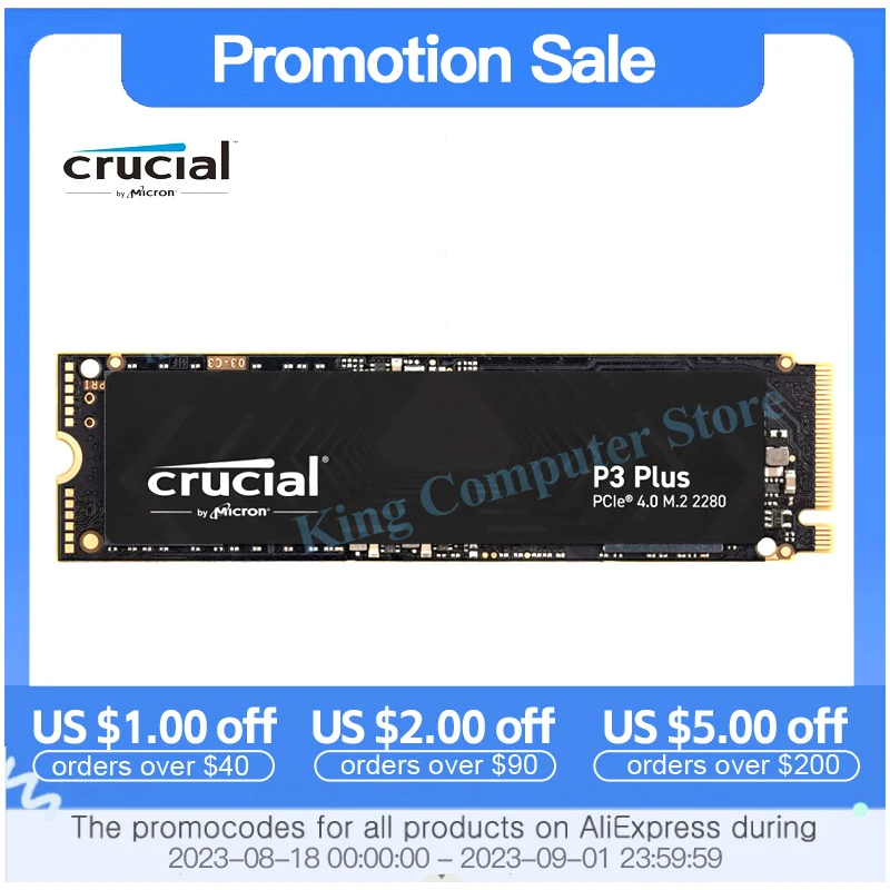 Crucial P3 500GB 1TB 2TB 4TB PCIe 3.0 3D NAND NVMe M.2 SSD, Up to