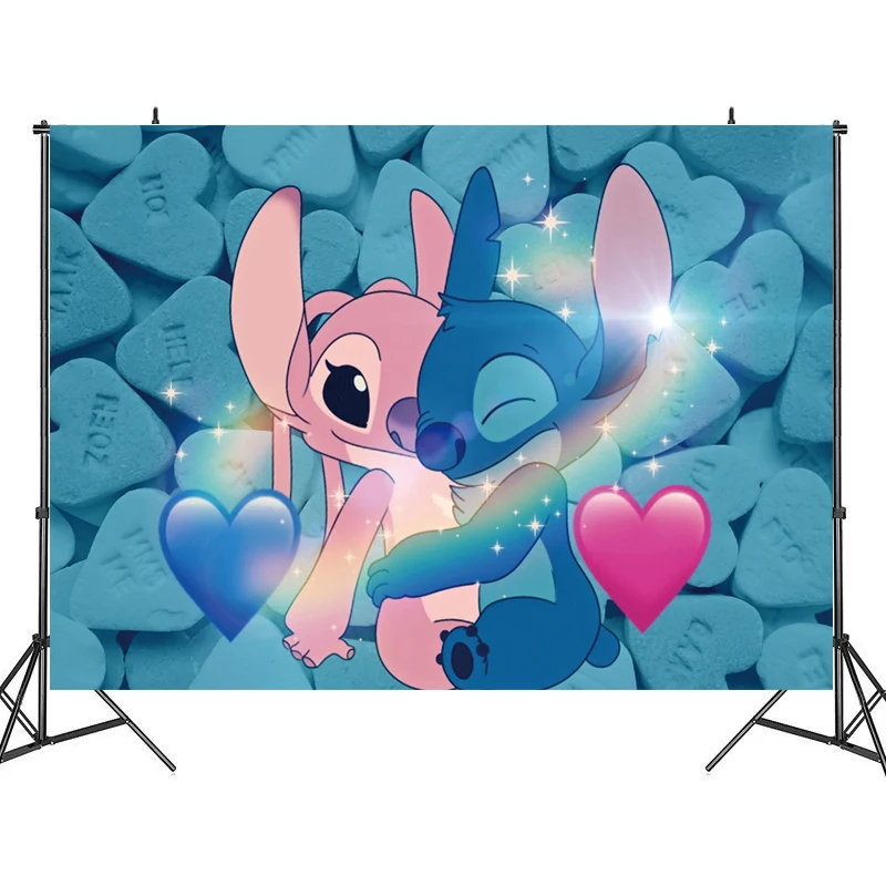 Fondo de ángel de Lilo y Stitch de Disney personalizable gratis, decoraciones para fiesta de feliz cumpleaños, suministros para fiesta de baby shower