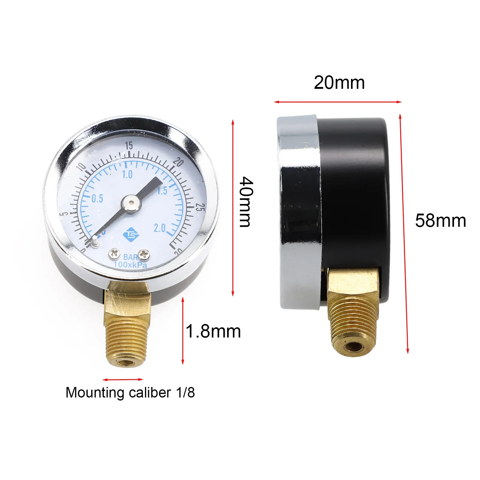 1pc Pressure Gauge Low Pressure For Fuel Air Oil Gas Water Oil Gas Measurement 0-30psi 0-2bar Compressor Instrument Accessories