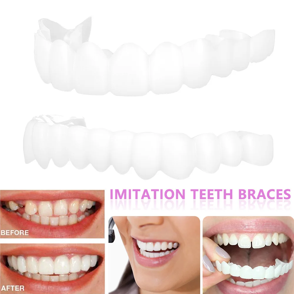 Upper/Lower Resin Teeth Fake Teeth Simulation Braces Smiling Veneers