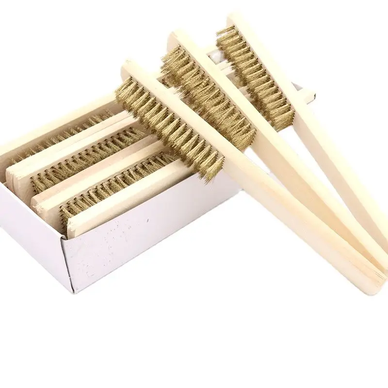 1pcs Wood Handle Brass Wire Copper Brush for Industrial Devices Surface/Inner Polishing Grinding Cleaning 6x16 Row Brushes 2