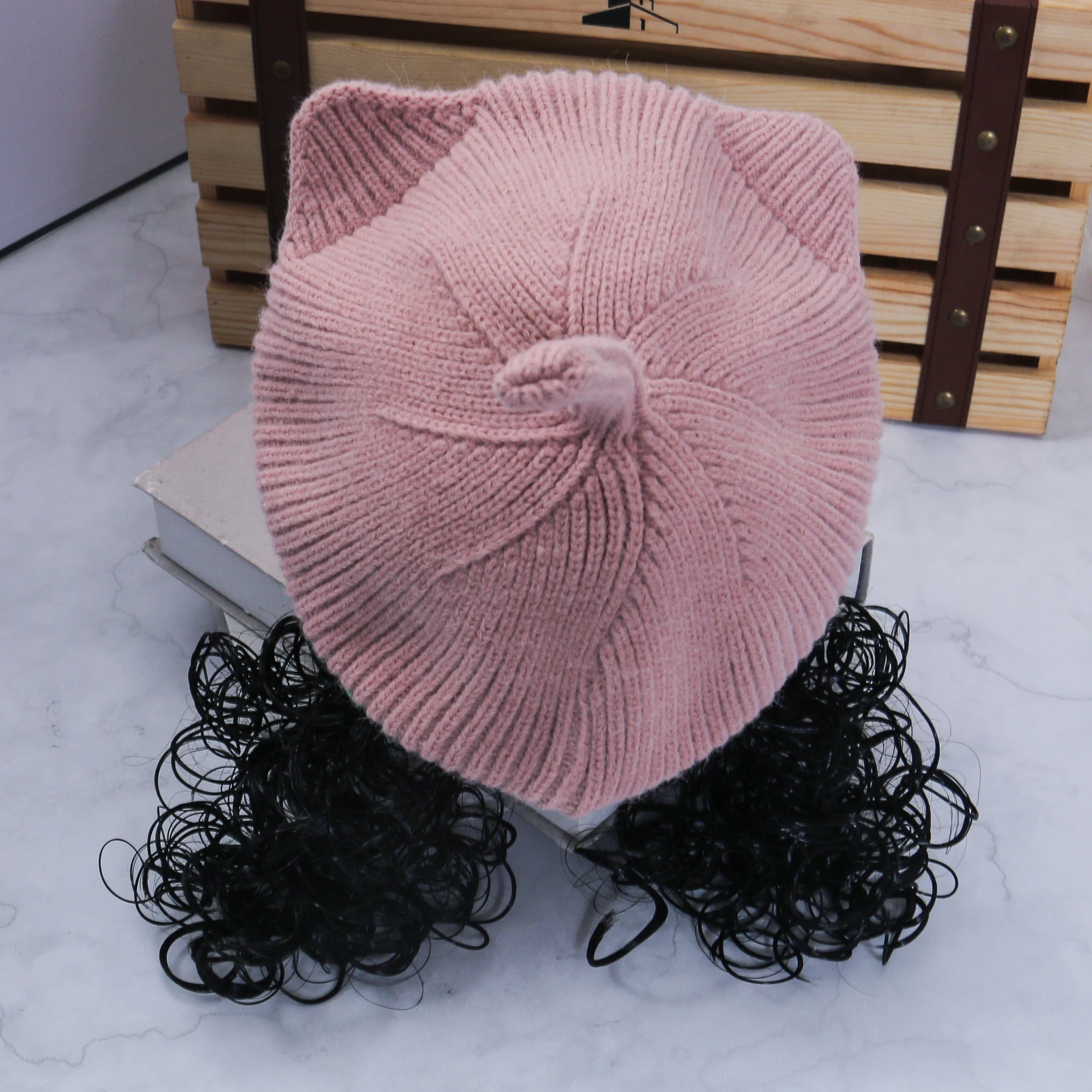 Kid Girls Knit Beret Hat Long Hair Braid Cap Daily Synthetic Children Baby Hats Winter Warm Outdoor