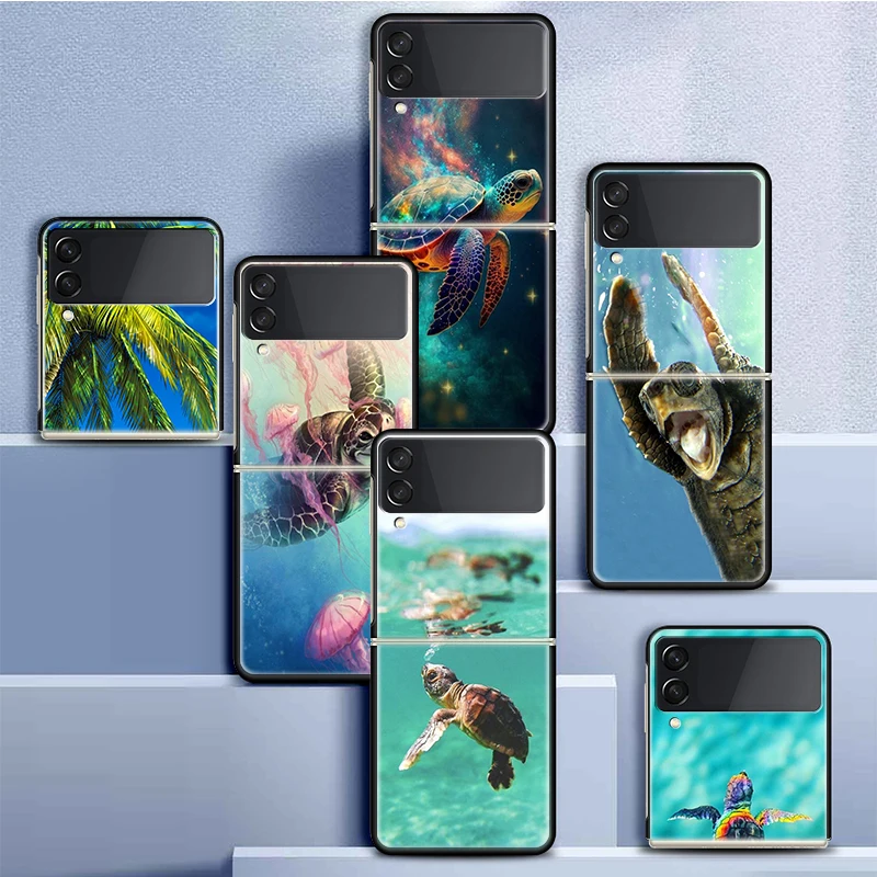 Custodia Per Telefono Sea Turtle Aqua Per Samsung Galaxy Z Flip3 Flip4 Flip5 Pc Plastica Dura Per Z Flip 5 4 3 5G Fundas Cover Coque