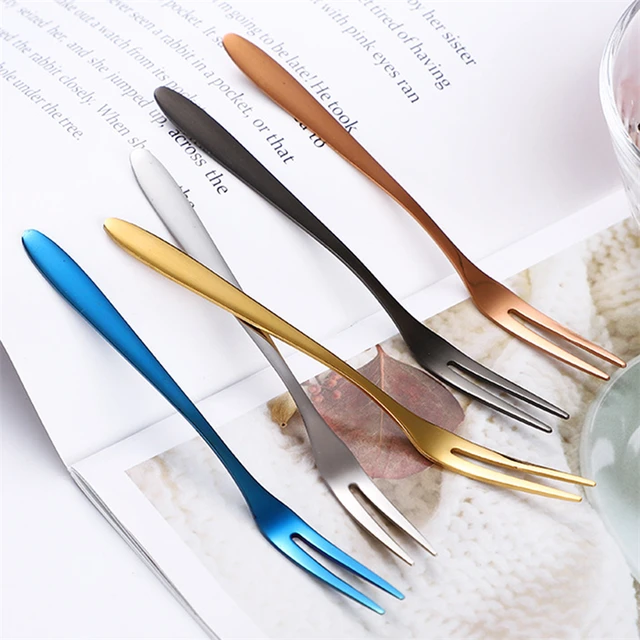 4 Csomag Gyümölcsvilla Szett Mini Aranyos Rozsdamentes Acél Desszert Villák Ezüst Arany Rózsa Torta Sikerárcsökkentő Villa Otthon - Image 6