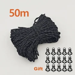 Reflective High - Strength Multifunction Tent and Tarp Rope - Available in 20m, 25m, 50m Lengths (50m rope black)