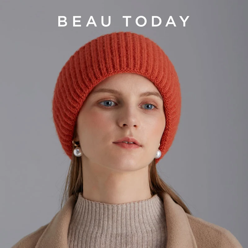 

BEAUTODAY Beanie Women Wool Blend Solid Color Knitting Outdoors Skiing Leisure 2023 Winter Ladies Accessories H14-1