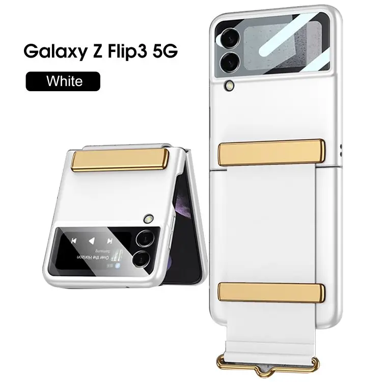 Case with Strap for Z Flip 3 Holder PC Case for Samsung Z Flip 3 Film Phone Cover All-in-one Solid Color Mobile Protective Shell samsung cute phone cover Cases For Samsung