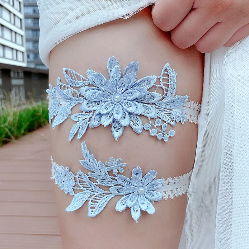 Lace Garter Belt 2pcs/Set Wedding Floral Garters for Women/Bride Thigh Ring Bridal Leg