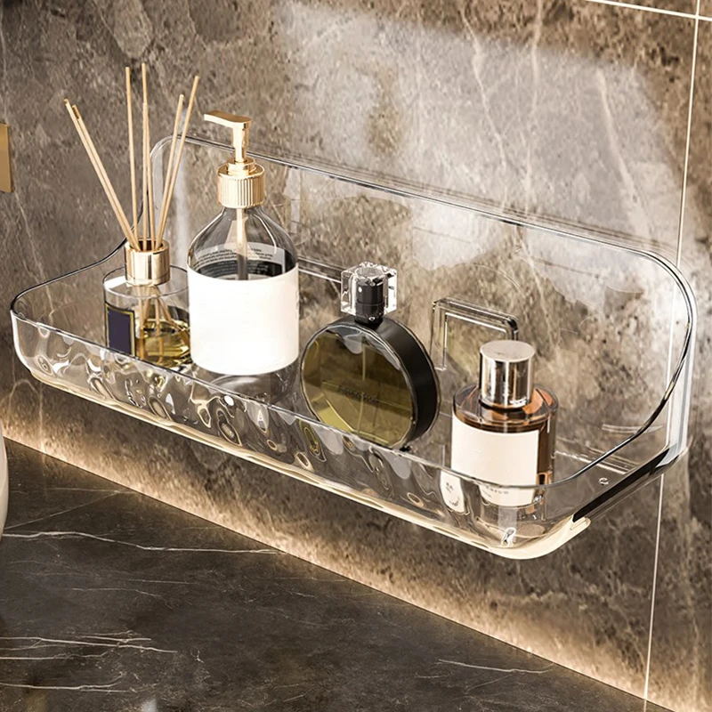 Bathroom Storage Rack Acrylic Transparent Storage Rack Bathroom Wall Mounted Punch Free Cosmetic Storage Tray Makeup Organizer Bathroom Kitchen Shelf